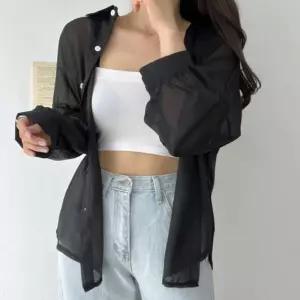 하늘하늘 시스루 블라우스 블랙단추셔츠 남방 긴팔