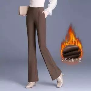 포뇨 여성 나팔바지 하이웨스트 슬림핏 가을 겨울 블랙 기모 바지 캐주얼 플레어 OPH4