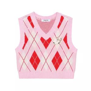 프렌치캣8 핑크 아가일 니트 조끼 (Q51DAW021P1)