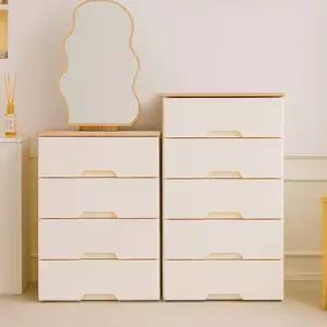 모던플러스 내추럴오크 우드상판 플라스틱 서랍장 5단