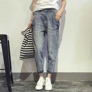 스타일아유 여성 하이웨스트 워싱 스판 팬츠 허리밴딩 슬림 배기 데님팬츠 [AZG5DN0152]