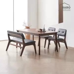 [/착불배송] 롤랑 1400 고무나무 원목 낮은 4인 식탁 세트(식탁+의자2+등벤치1)