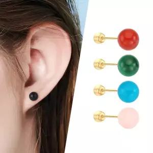 [골드피아] 14K 로즈쿼츠/베이직원석 피어싱 (1개)