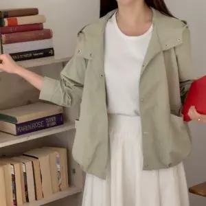 여자 간절기 바람막이 점퍼 후드 포켓 스트링 자켓