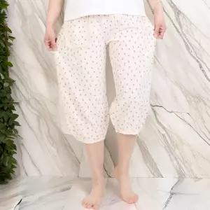 여성 밑단레이스 여름 코튼 파자마 8부 팬츠
