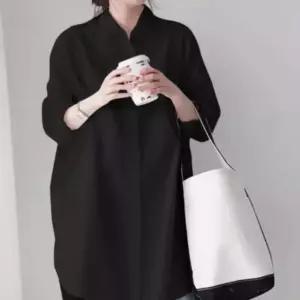 고품질 여성 오버핏 스트라이프 빅사이즈 롱 셔츠 블라우스 (WFHCIJU)