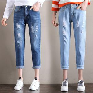 9부 여성 여름 시원한 찢어진 워싱 찢청 청바지 바지