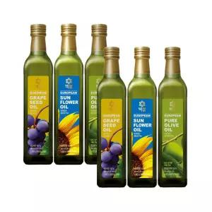 백설 유러피안 조리유 500ml 3종 세트(포도씨유x2+해바라기유x2+퓨어올리브유x