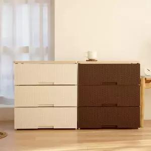 [보리보리/아트박스 POOM]아트박스/보노하우스 보노하우스 라라 라탄 우드상판 플라스틱 서랍장 3단