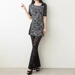 장미 레이스 나팔 바지 부츠컷 팬츠 시스루 망사 비침있는 댄스 복 여성 스포츠 라인 줌바 차밍 사교