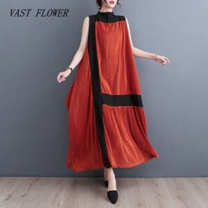 플리츠 원피스 여성 드레스의 민소매 대형 빈티지 캐주얼 여름 드레스 우아한 의류