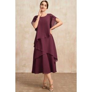 플리츠 원피스 쉬폰 신부 드레스의 불규칙한 레이어드 밑단 짧은 소매 맥시 드레스 파티 웨딩 게스트 플러스 사이즈