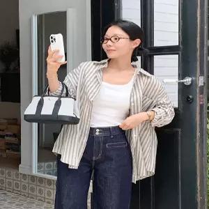 차코니 스트라이프 포켓 오버핏 셔츠 (one color)