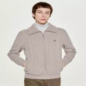 헤지스 남성 25FW [시즌오프][아이코닉] 아이보리 하이넥 울 케이블 방풍 집업 HZSW5D327I2