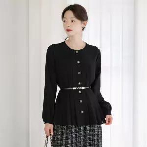 [시크라인] (~XXL까지) 카리벤 골드 플리츠 벨트 블라우스 가을 하객룩 오피스룩 모임룩 격식룩 자체제작 빅사이즈