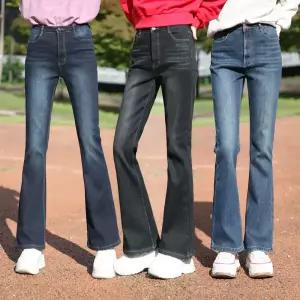 동대문스타일 여자 기모청바지 캣브러쉬워싱 스판 융본딩 부츠컷 데님 여성 겨울바지 MD코지나팔(기모)