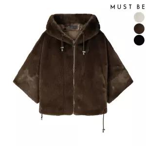 여성 후드 퍼 케이프 집업(3colors)