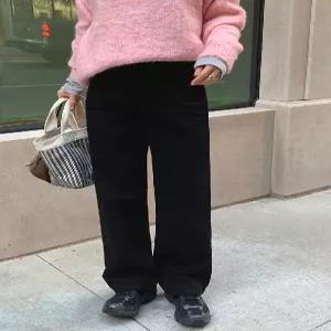 2377 블랙 속기모 여유 일자핏 데님 (one color) 허리속밴딩