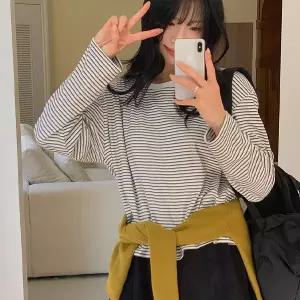 핫핑 [복숭아터치감/보들따뜻] 바이니 세미크롭 피치 양기모 스트라이프 긴팔티셔츠