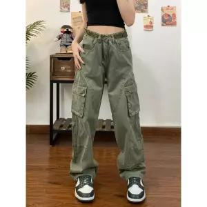 여자 카키 카고바지 카키팬츠 일자 와이드 가을 하이웨스트