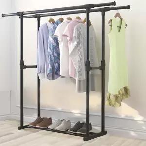 더블 행거 튼튼한 이동식 옷걸이 조립식 행거 2단 철제 수납 간이 침실