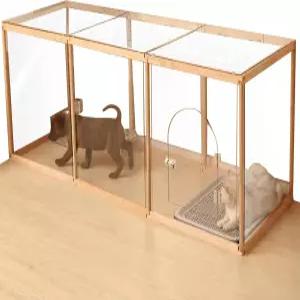 강아지 고양이 놀이방 상단 커버와 아크릴 패널 나무 프레임이 있는 투명한 애완동물 울타리 실내 토끼