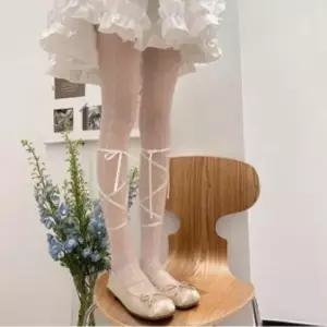 팬티스타킹 자수 리본 스타킹 망사 레이스 발레코어