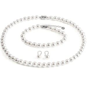 여성용 AOOVOO 진주 목걸이 세트, 8mm 원형 쉘 진주에는 멋진 팔찌와 댕글 귀걸이 3피스 주얼리, 엄마 아내를 위한 생일 크리스마스 선물 베스트 프렌드, 상자