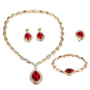 FUNOJOY 여성 럭셔리 아프리카 두바이 18,000 골드 도금 주얼리 세트 웨딩 라인스톤 크리스탈 빕 성명서 목걸이 귀걸이 신부 파티 프롬