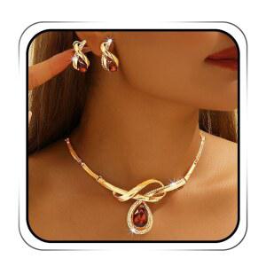 ACEDRE 라인스톤 웨딩 주얼리 세트 골드 다이아몬드 신부 목걸이 및 귀걸이 프롬 코스튬 여성용