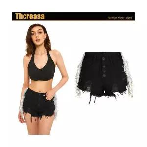 여성 데님 하이웨스트 찢청 수술 핫팬츠 스포M4