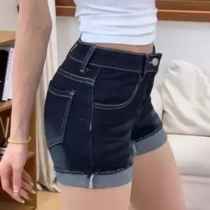 하이웨스트 롤업 데님 숏팬츠 (WFJ59SK)