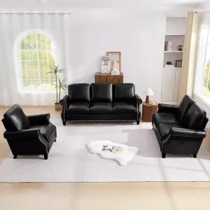 레브나리 컴팩트 PU 가죽 소파 세트 3피스 3인승 소형 공간 러브시트 암체어 아파트 사무실 객실용 편안한