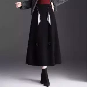 여자 롱스커트 스카프 벨트 스커트 추동 캐시미어 A라인 중기장 슬림 우산 원픽4