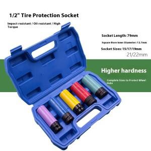 드라이브 임팩트 렌치 소켓 세트 슬리브 내구성 플라스틱 잠금 너트 제거 15mm 및 휠 프로텍터 전동