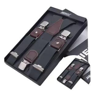 남성 클래식 집게 서스펜더 가죽 정장 캐주얼 블랙 FREE