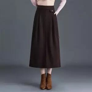 포뇨 여성 울 스커트 추동 중기장 A라인 무릎 위 캐주얼 우산 OPH4