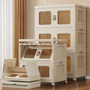 수납장 캐비닛 투명접이식 다용도 가정용 이동식 다층 틈새 설치접이식 옷보관함