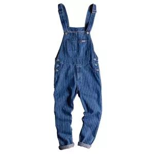 스트라이프 멜빵바지 캐주얼 오버롤 바지