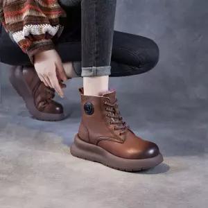 천진반여자 데일리룩 신발 워커힐 겨울 가죽 양털 앵클 부츠 스트랩 미들 힐 빅사이즈 워커 소 KUK4
