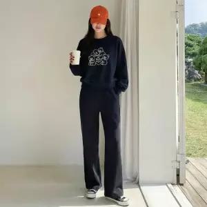 [핑크시슬리] SET/베어자수 기모 세미크롭 일자 트레이닝세트