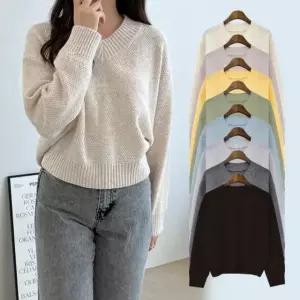 고품질 니트티 정장 가을 스웨터 모임 나그랑 루즈핏 브이넥 (WFJRLA8)