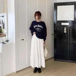 KHK1872여성용 따뜻한 스웨이드 프릴 롱스커트 가을겨울용