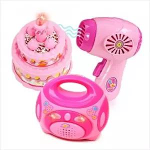 S작동미니가전3종 드라이기+오디오+생일케이크 핑크