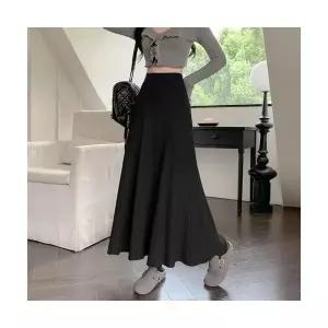 EAMT 여자 쉬폰 스커트 니트 가을 겨울 플리츠 하이웨스트 슬림핏 반 A라인 롱 EUNG4