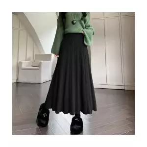 EAMT 여자 쉬폰 스커트 추동 니트 하이웨스트 슬림핏 플리츠 A라인 롱 EUNG4