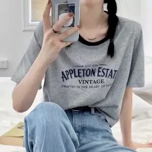 여성 세미 크롭 라운드 여름 예쁜 반팔 티 셔츠 회색