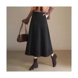 여자 쉬폰 스커트 시폰 울 A라인 자수 레이스 가을 겨 도톰한 롱 보온 슬림핏 BE4