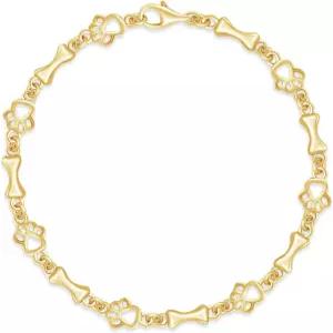 스털링 실버 뱅글 브레이슬릿 위에 14k 골드 색상의 참 도그 발과 뼈