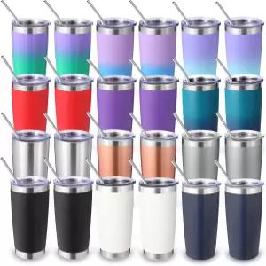 뚜껑과 빨대가 있는 볼호플리 20온스 스테인리스 텀블러 벌크 24팩 이중벽 단열 여행용 스 커피 머그컵 컵